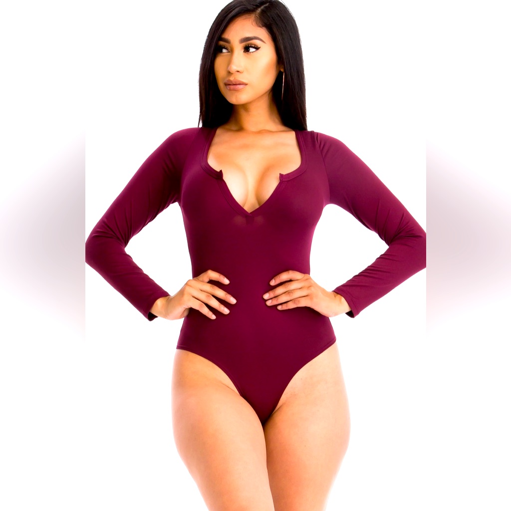 Split Neck Solid Bodysuit